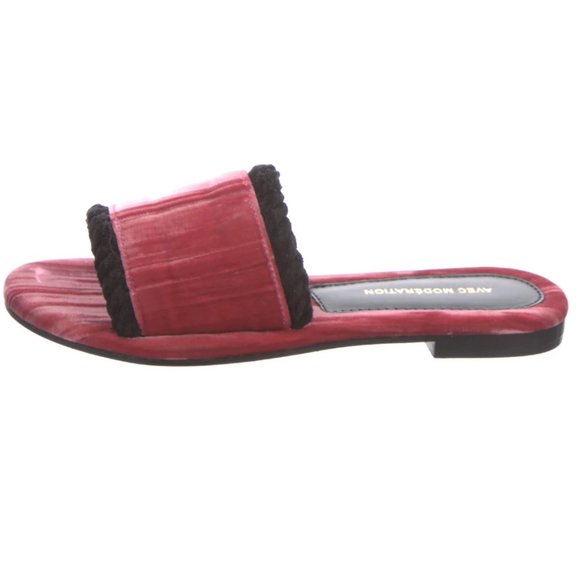 AVEC MODÉRATION Kitzbuhel Velvet Pink Black Slide Sandal Leather 36 NEW $365 - Picture 2 of 6